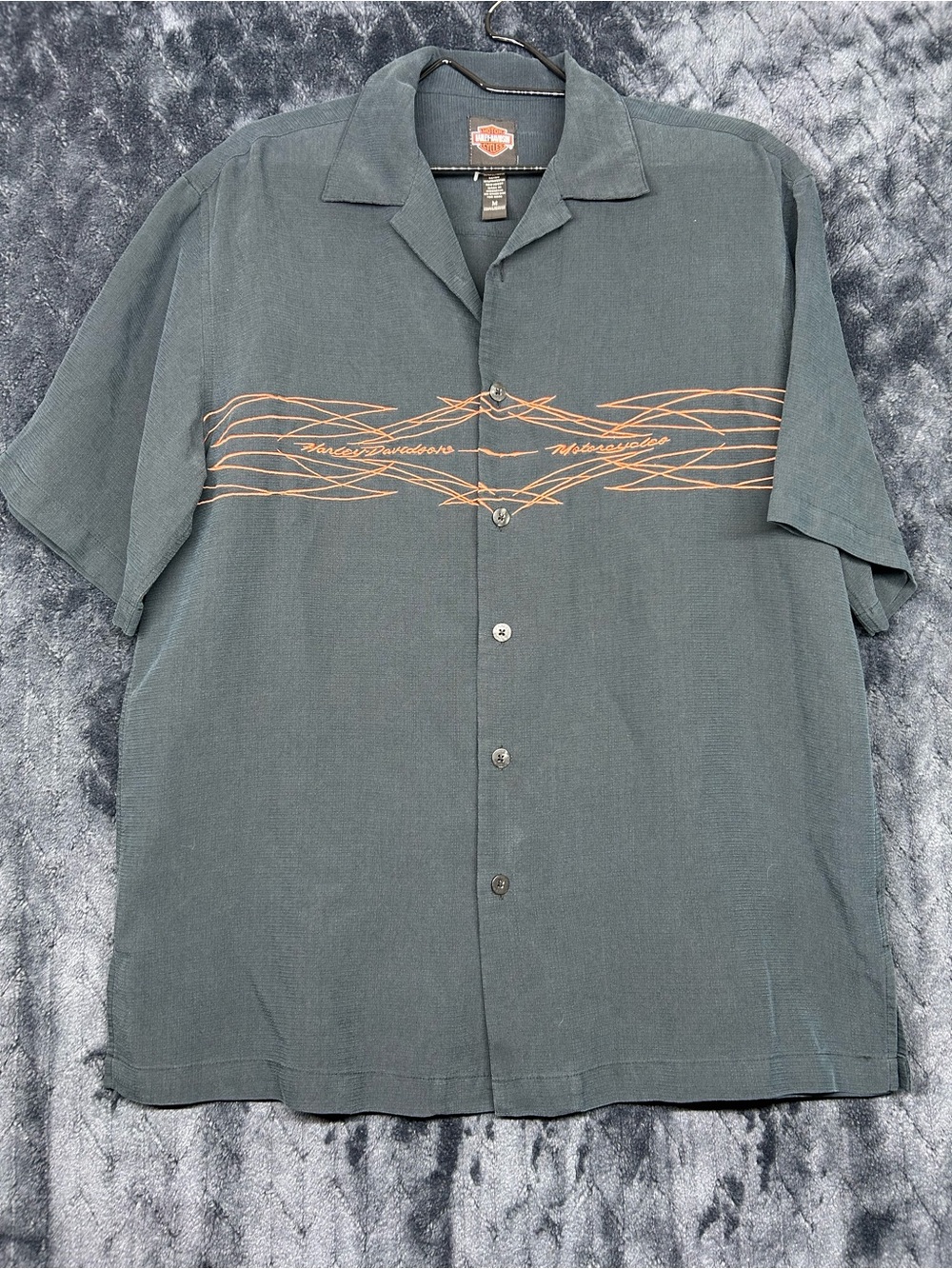 Harley-Davidson Black Short-Sleeve Button Down Shirt with Orange Graphic